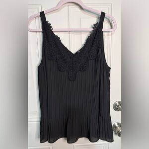 Chico's Black Convertible Tank, Pleated Sleeveless Top with Lace Detail Size 2